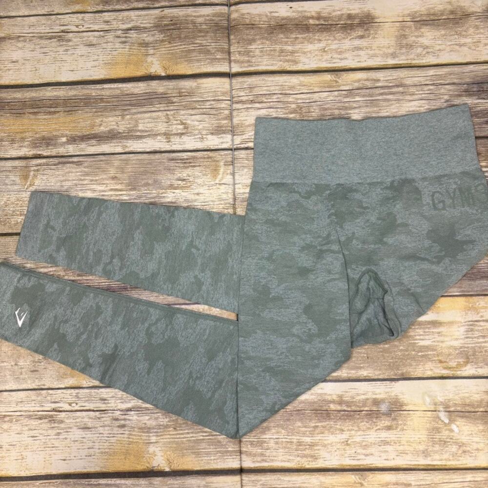 Gymshark Adapt Seamless Green Camo‎ High Rise Leggings Women's Sz S